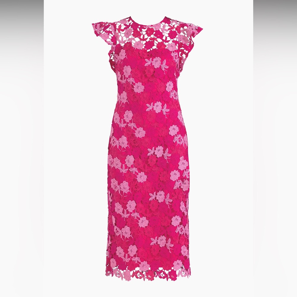 Shoshanna Rachel Floral Lace Midi Dress Magenta Rose 12 - Picture 4 of 14